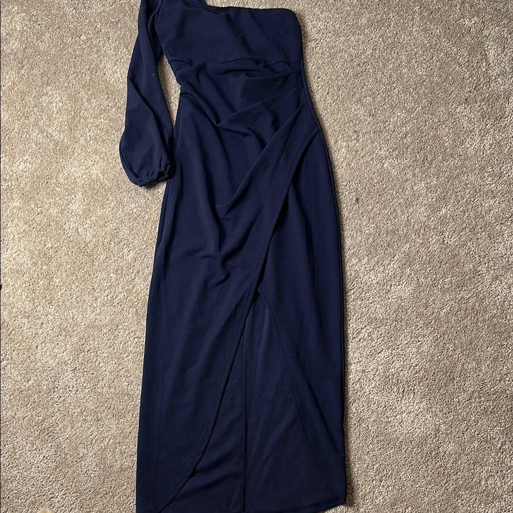Elegant Navy Blue One-Shoulder Dress